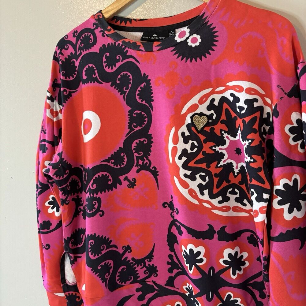 Emily Lovelock NEW Sweatshirt Pink Black Pullover Top Womens Sz Small MS… - Picture 2 of 10